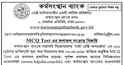 Karmasangsthan Bank Exam Result