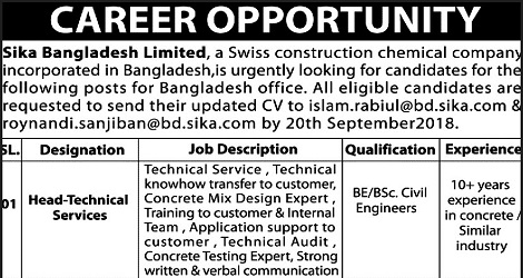 Sika Bangladesh Ltd Job Circular